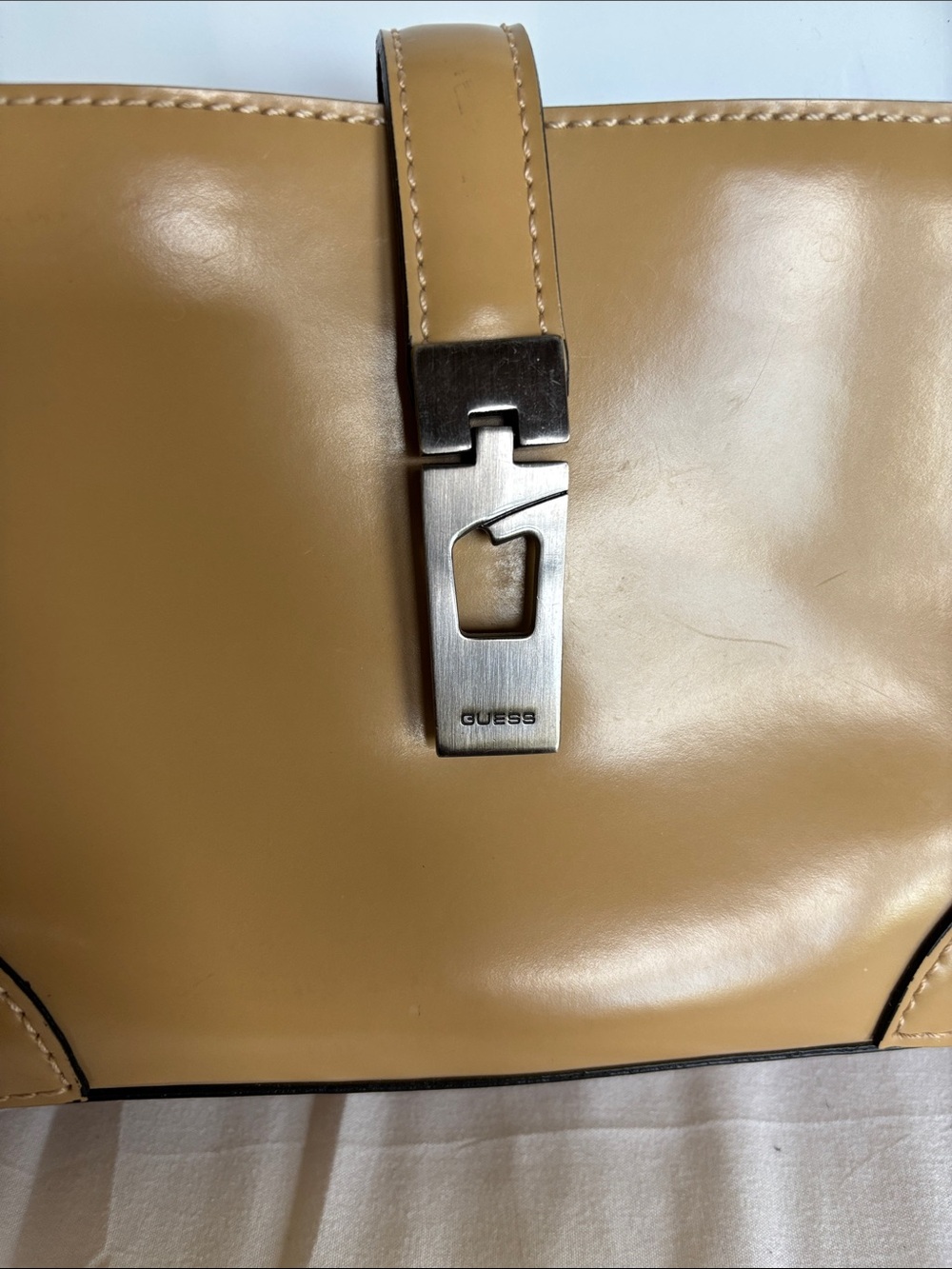 Guess Patent Leather Y2K Shoulder Bag Tan - Picture 3 of 13
